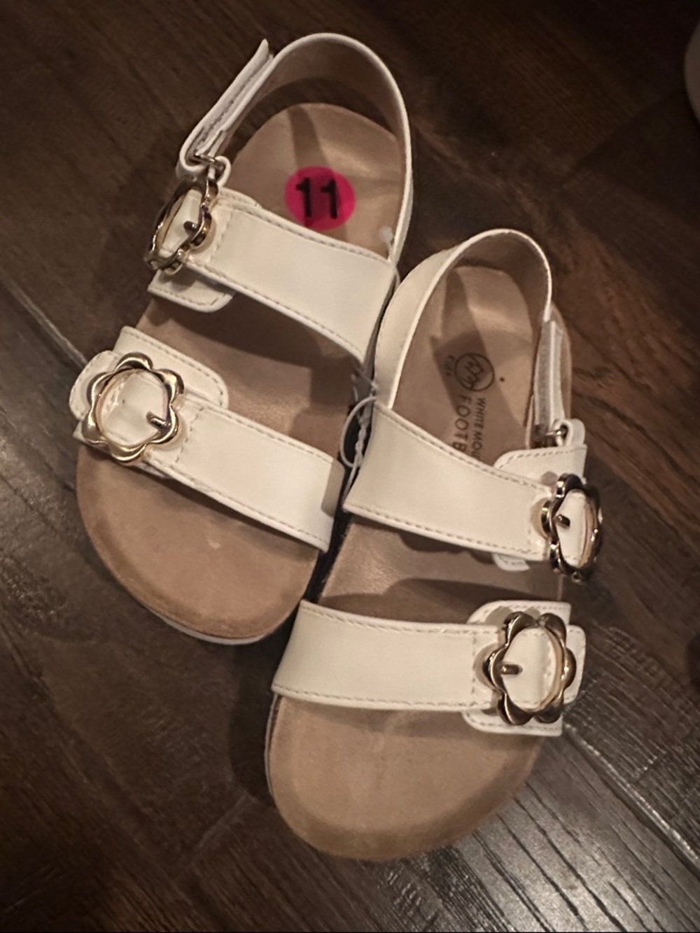 White Mountain Girls' White Triple Strap Sandals with Floral Buckles